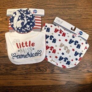 NEW! Neat Solutions 4th July Little Miss America Bib & Headband Set & USA Bib